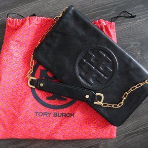 Tory Burch Reva Black Leather Clutch Purse
